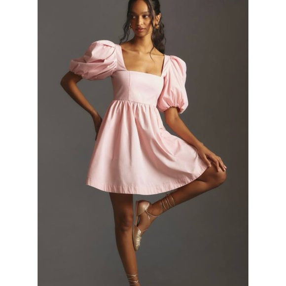 Maeve Dresses & Skirts - Maeve Puff Sleeve Square Neck Mini Pink Dress NWT Spring Summer Pastel Medium